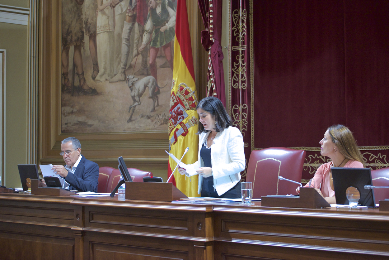 Carolina Darias durante la lectura de la declaración
