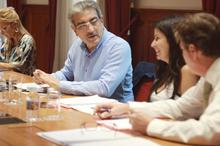 Los miembros de la Junta de Portavoces, durante la reunión.