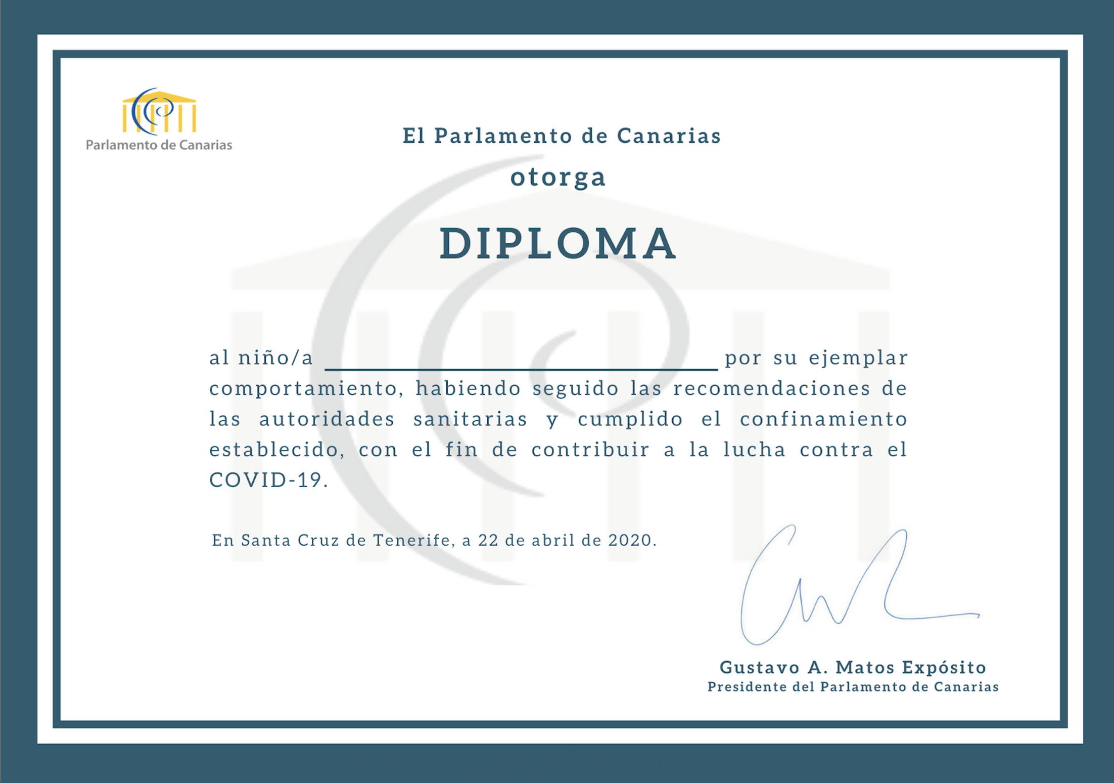 Diploma del Parlamento de Canarias